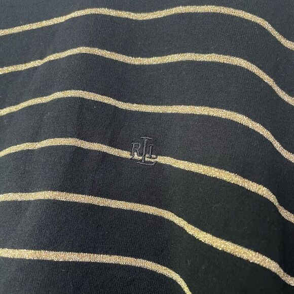 Lauren Ralph Lauren Lightweight Knit Black Gold Striped Long Sleeve Top Size 3X - Picture 4 of 7